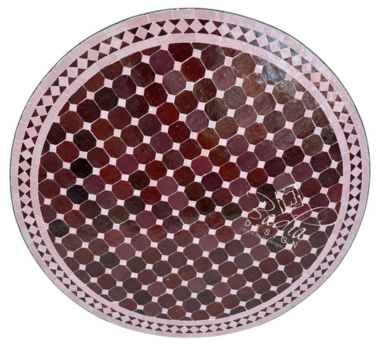 36 Inch Round Burgundy and Soft Pink Tile Table Top