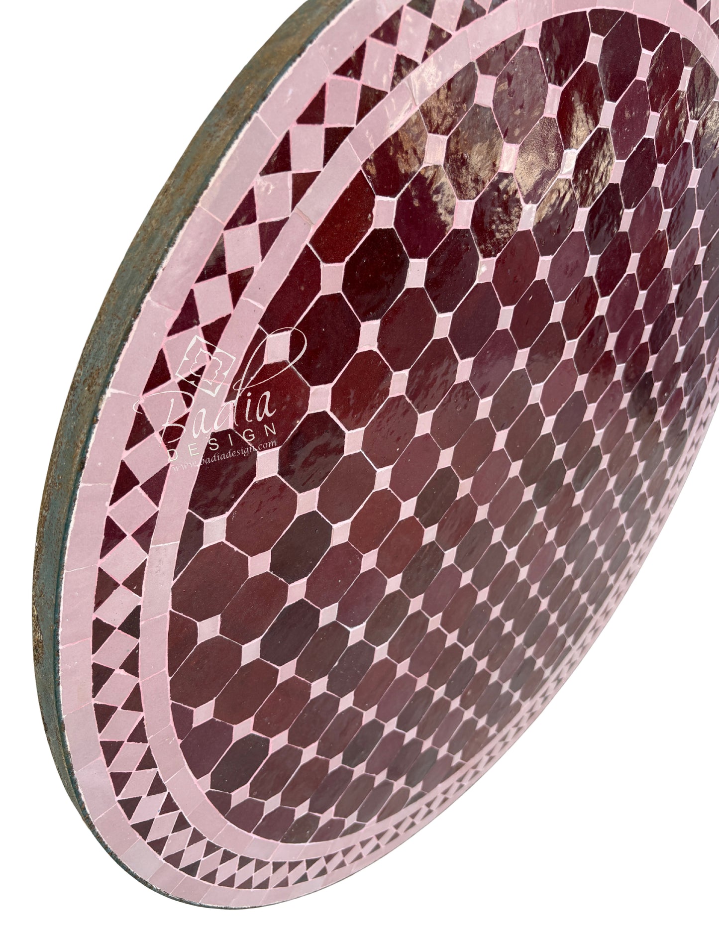 36 Inch Round Burgundy and Soft Pink Tile Table Top