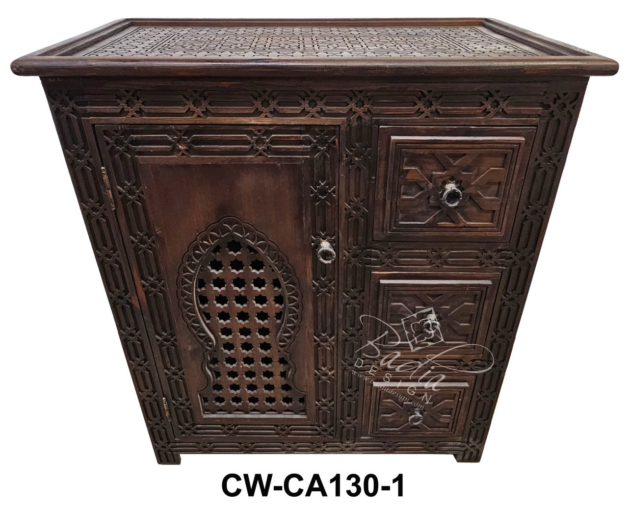 Dark Stained Hand Carved Wooden Cabinet