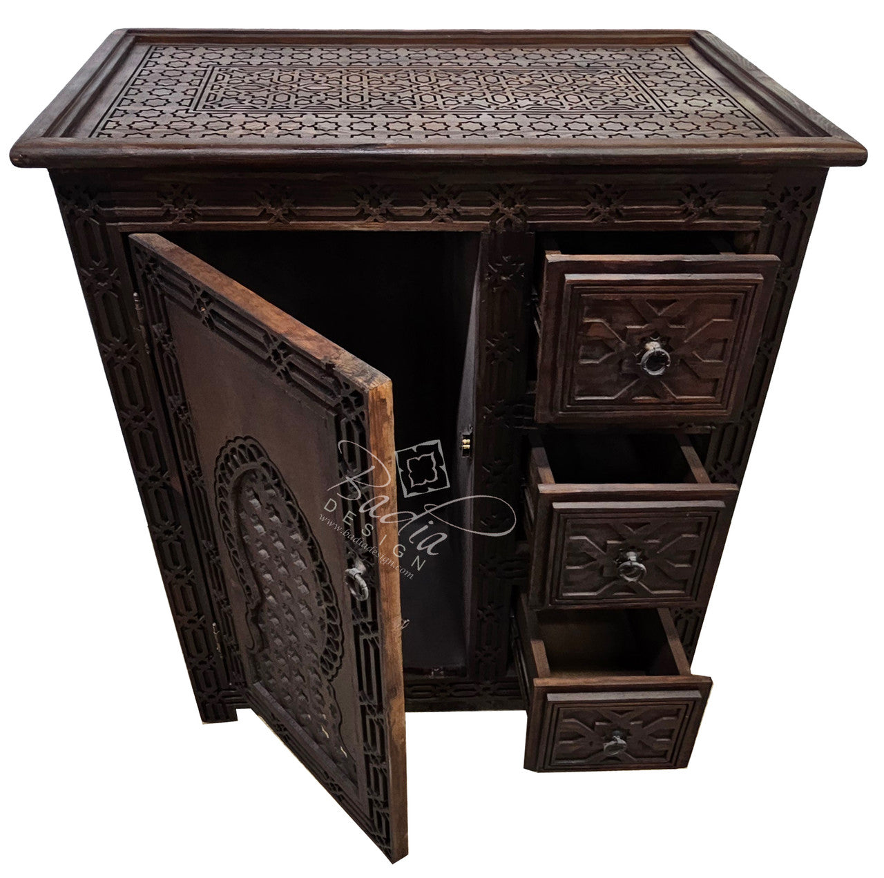 Dark Stained Hand Carved Wooden Cabinet