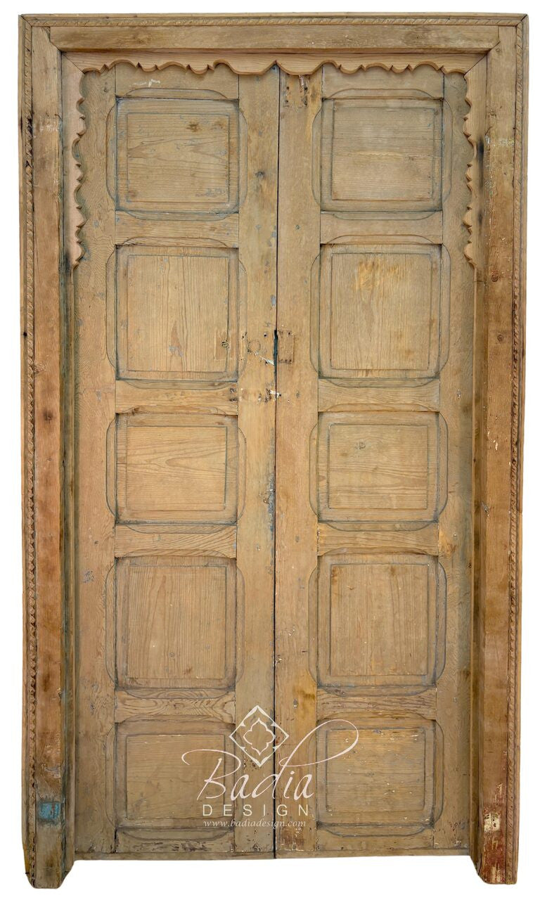 Vintage Unstained Hand Carved Wooden Door