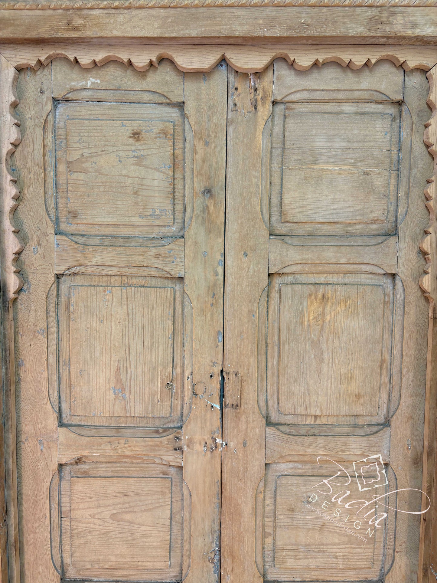 Vintage Unstained Hand Carved Wooden Door