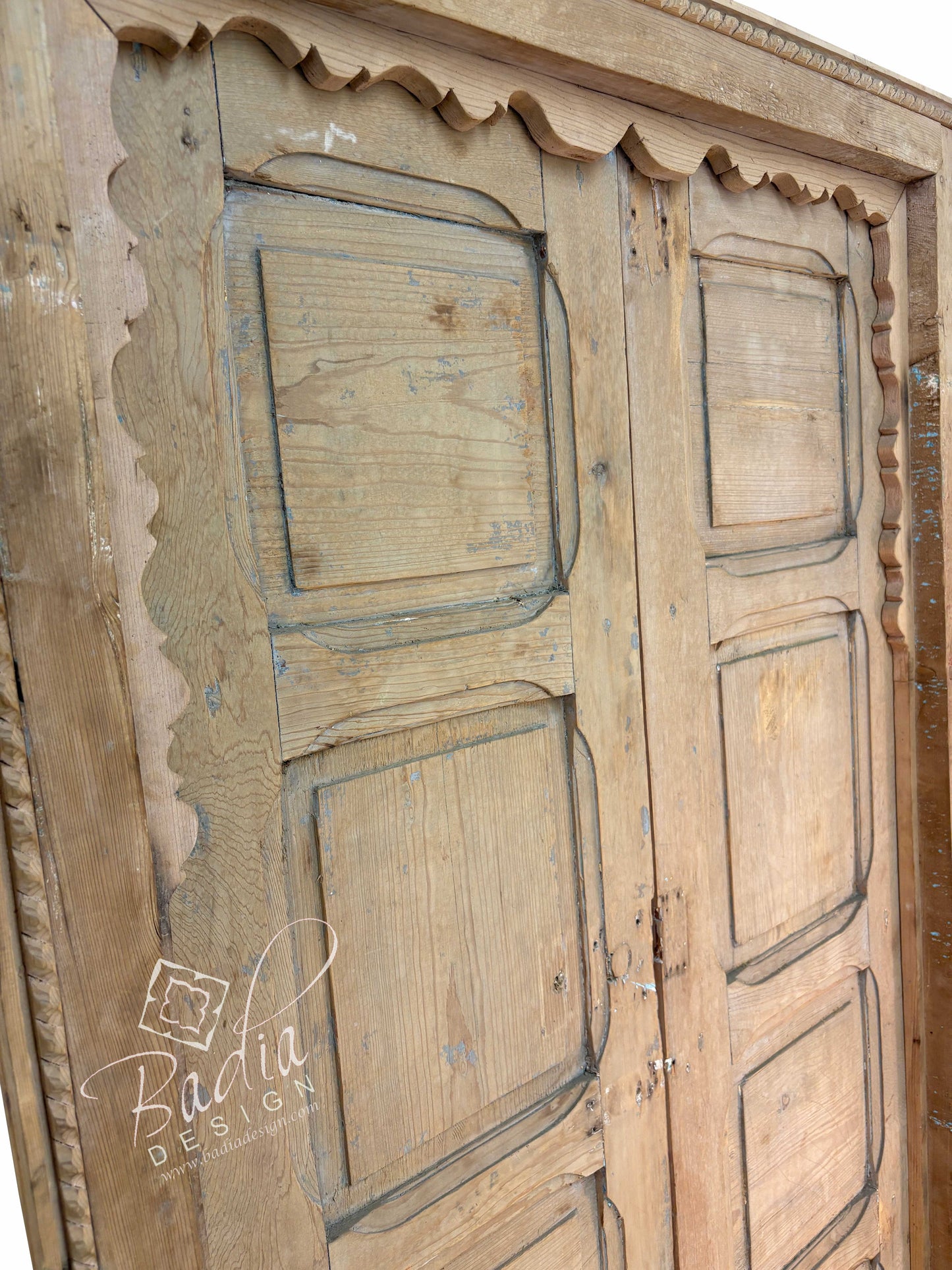 Vintage Unstained Hand Carved Wooden Door