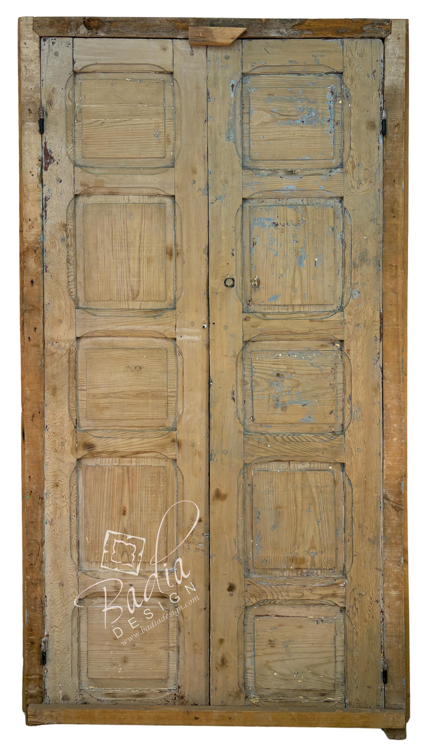 Vintage Unstained Hand Carved Wooden Door