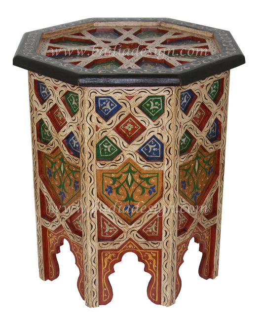 Carved Wood Hand Painted Side Table