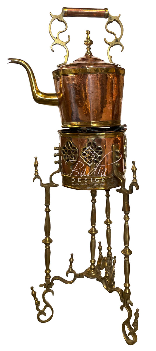 Copper Tea Kettle with Tall Wrought Iron Stand - HD260