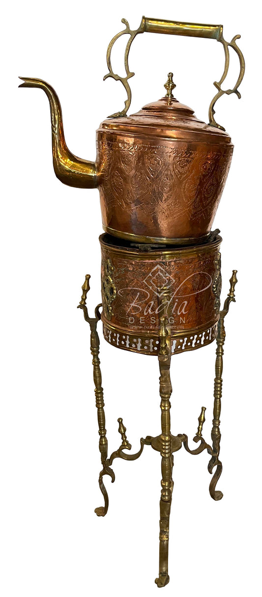 Copper Tea Kettle with Tall Wrought Iron Stand - HD261