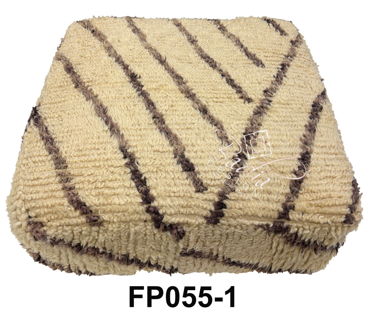Cream and Brown Striped Wool Floor Ottoman