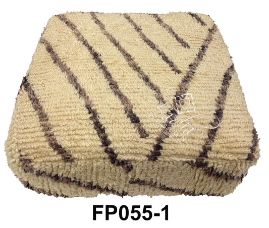 Cream and Brown Striped Wool Floor Ottoman