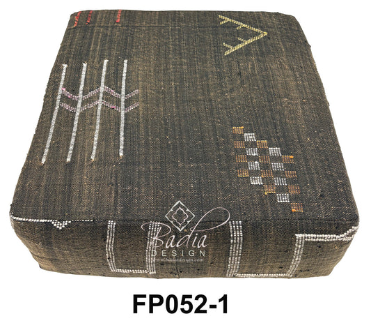 Dark Brown Kilim Floor Cushion with Geometric Accents