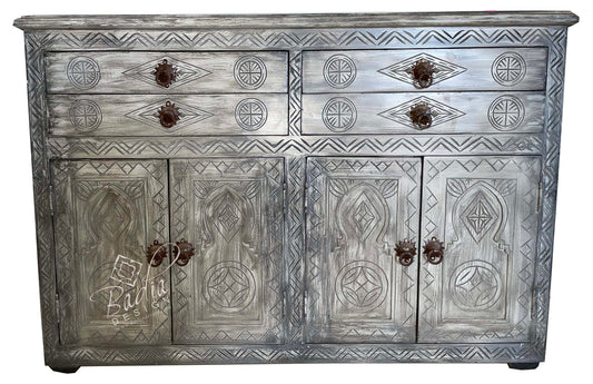 Dark Gray Hand Carved Cedar Wood Cabinet