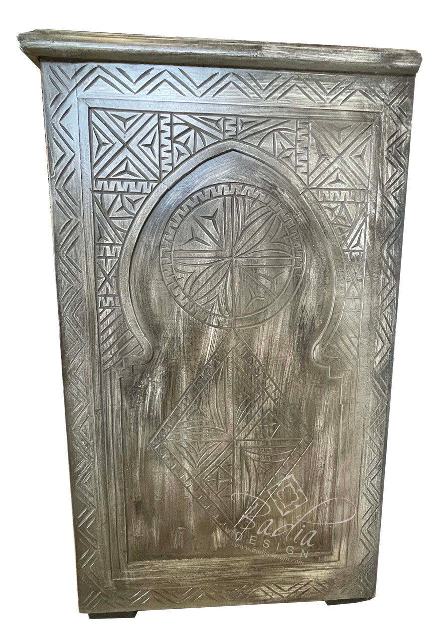 Dark Gray Hand Carved Cedar Wood Cabinet