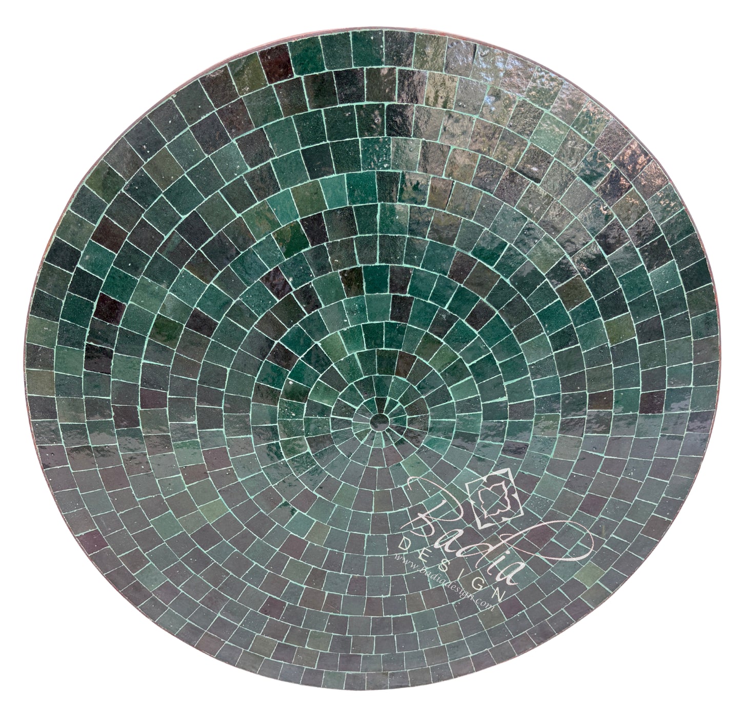 24 Inch Round Dark Multi-Shade Green Tile Table Top