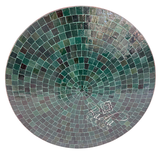 24 Inch Round Dark Multi-Shade Green Tile Table Top