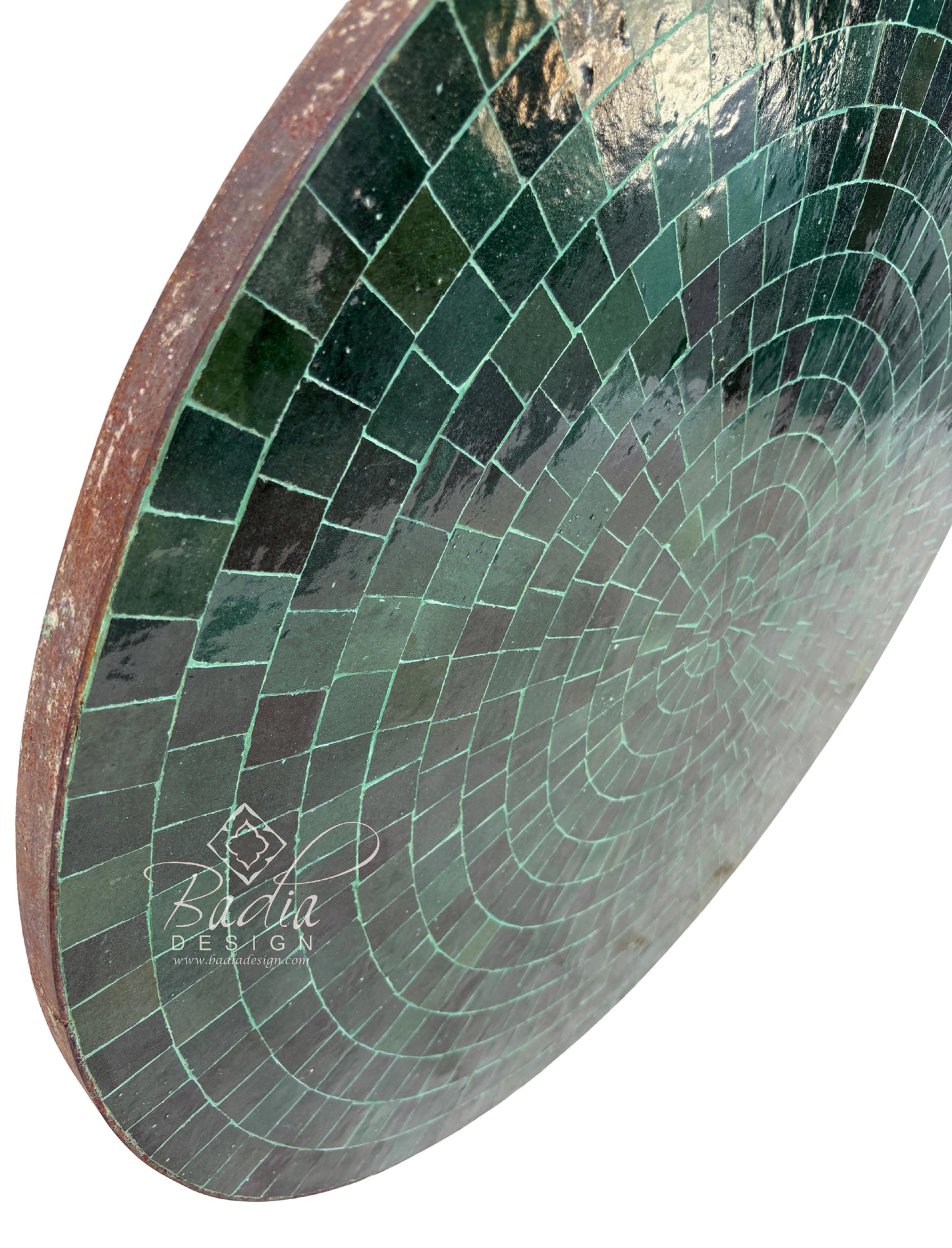 24 Inch Round Dark Multi-Shade Green Tile Table Top