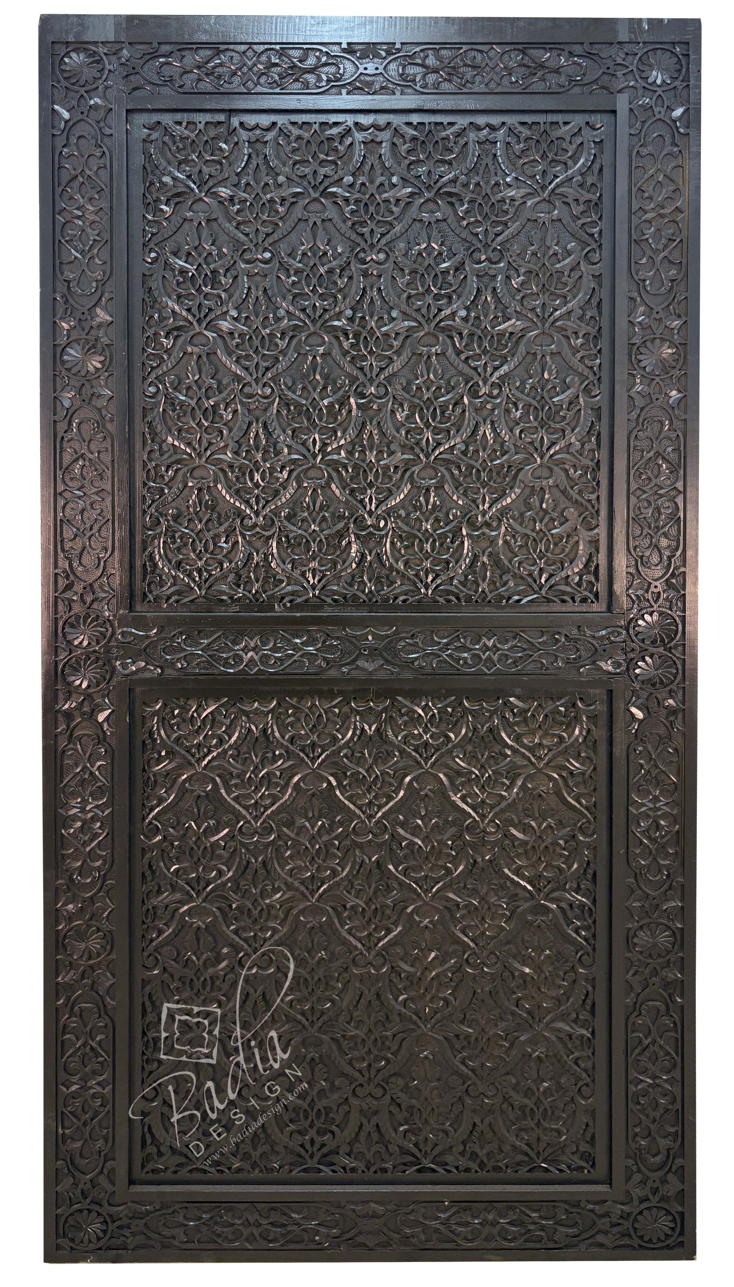 Dark Stained Hand Carved Wooden Door