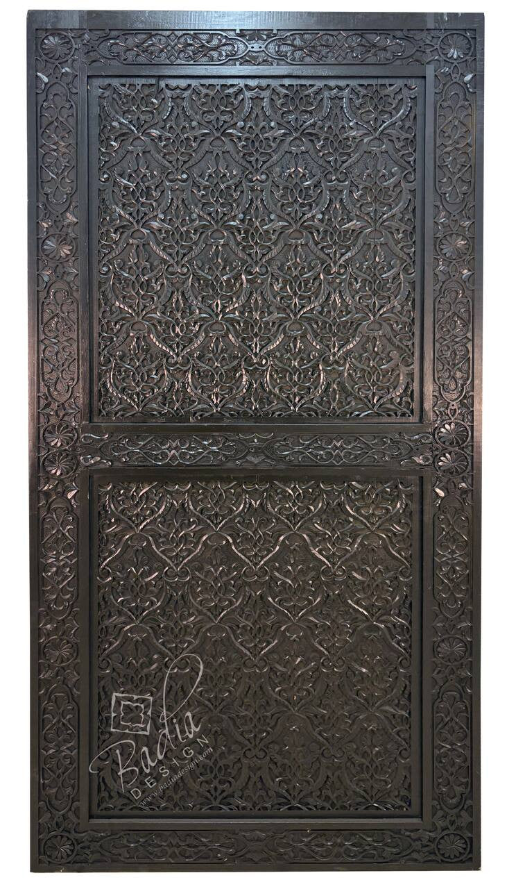 Dark Stained Hand Carved Wooden Door