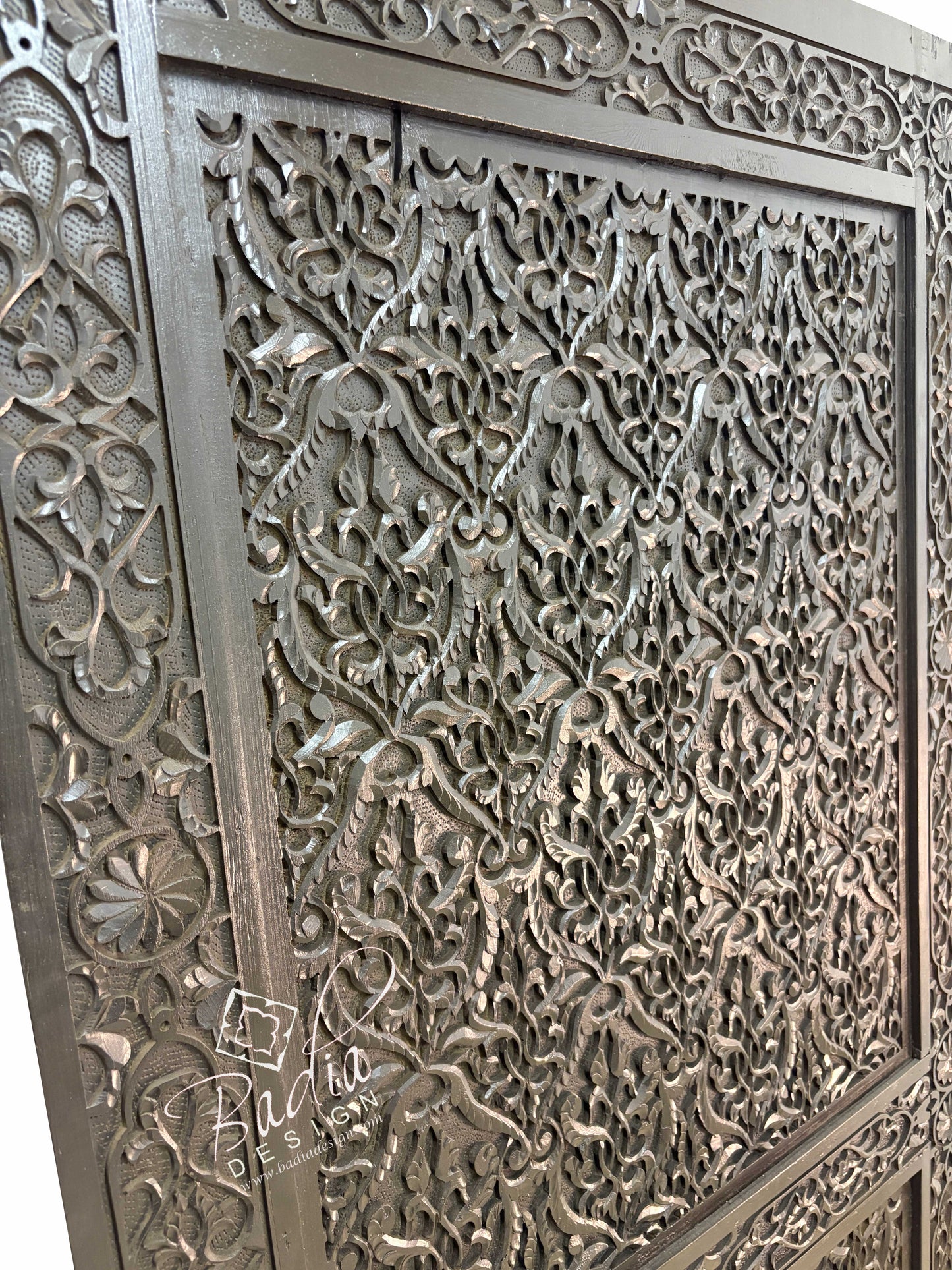 Dark Stained Hand Carved Wooden Door