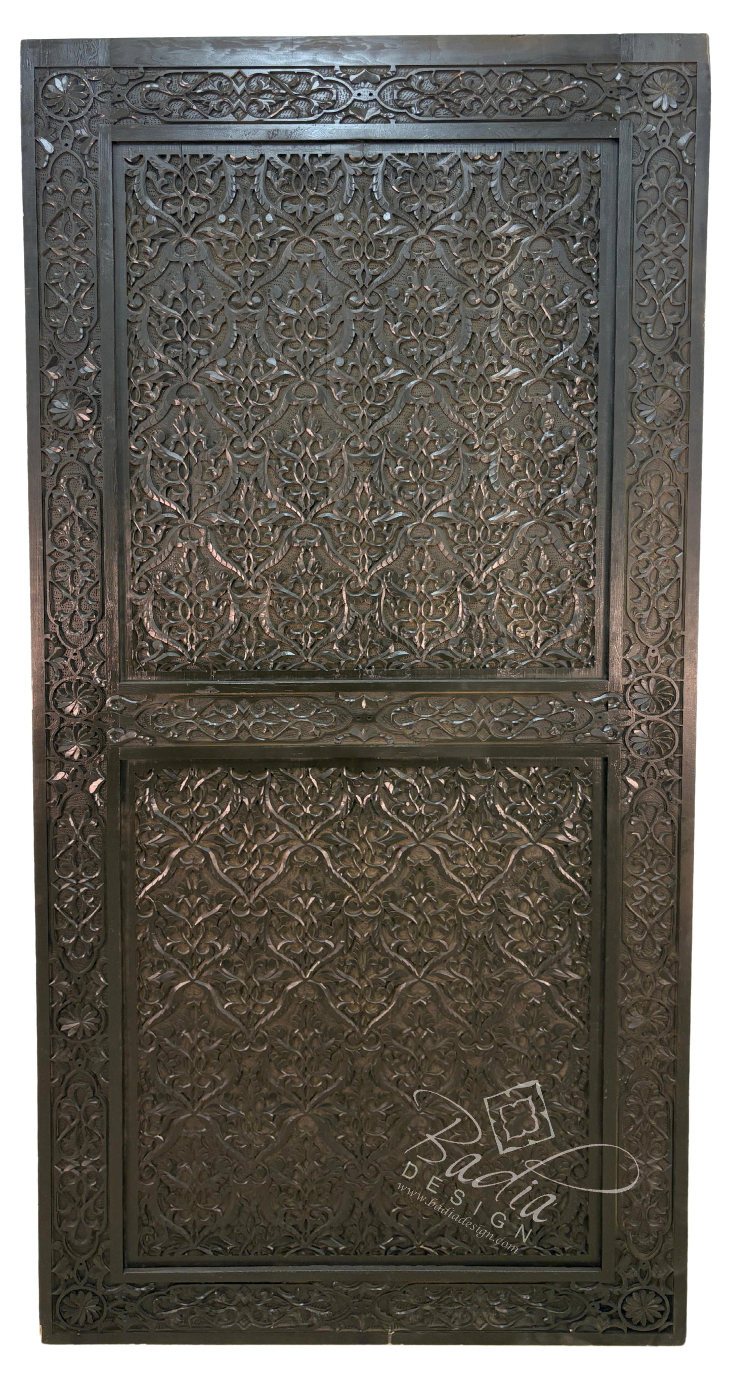 Dark Stained Hand Carved Wooden Door