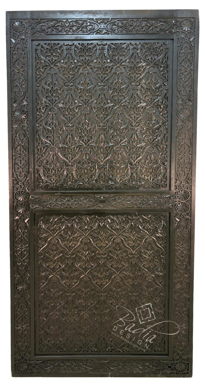 Dark Stained Hand Carved Wooden Door