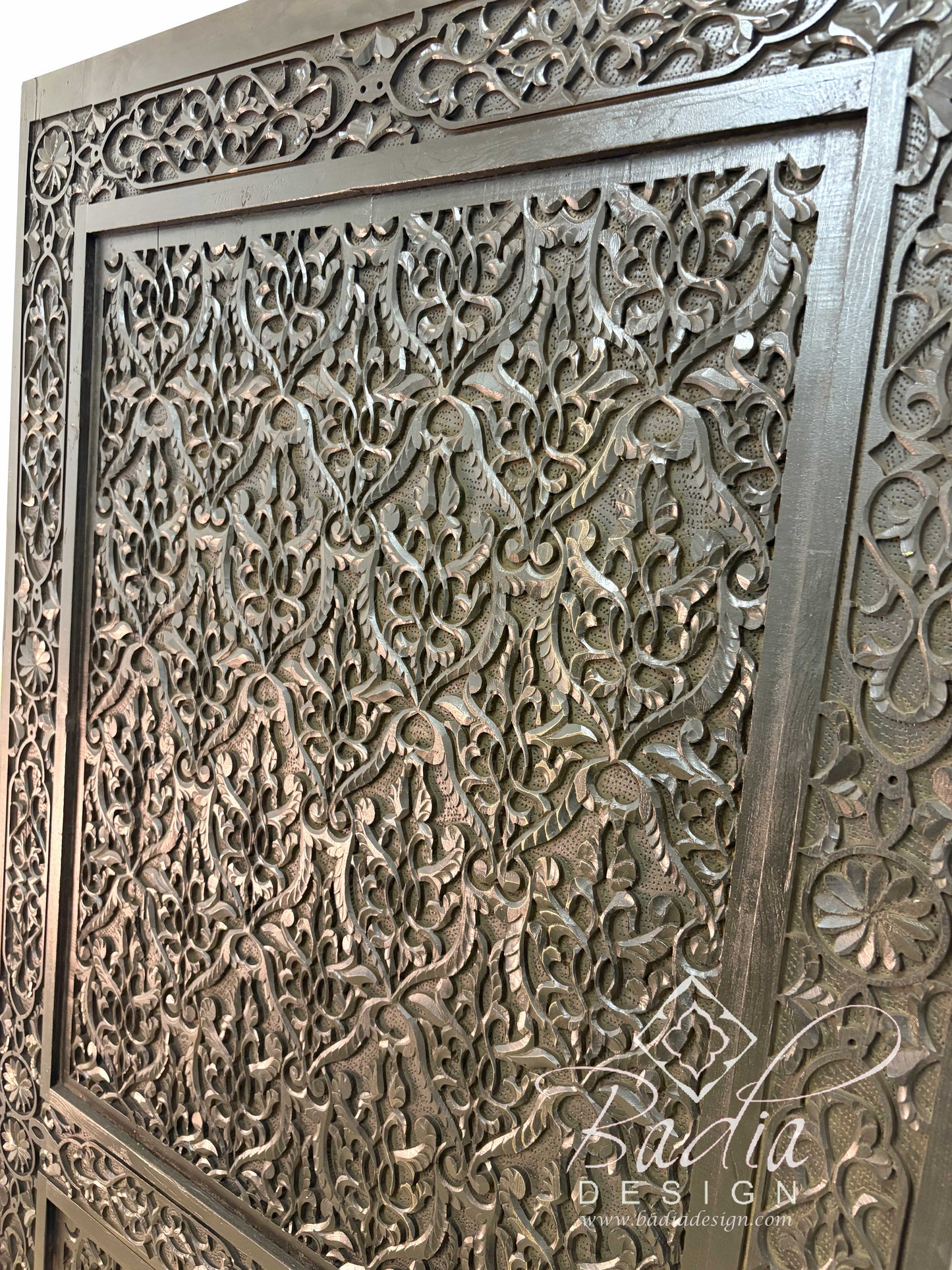 Dark Stained Hand Carved Wooden Door