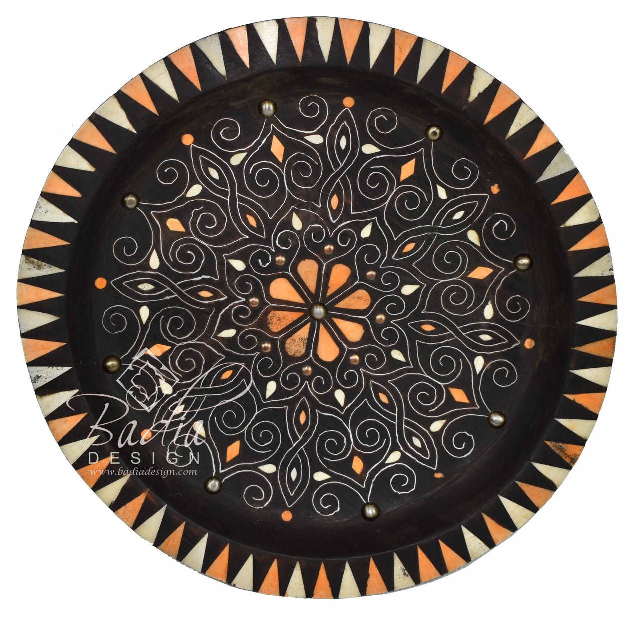 Decorative Wooden Metal and Bone Bowl