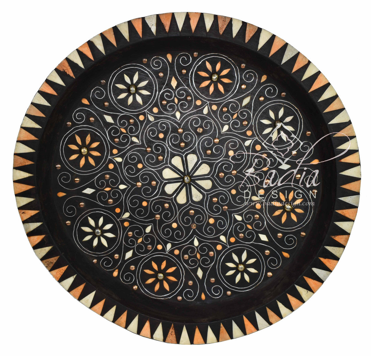 Decorative Wooden Metal and Bone Bowl