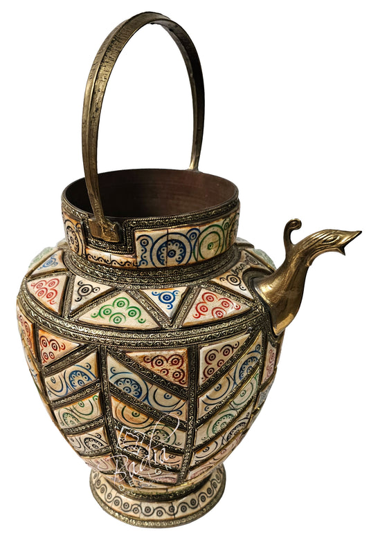 Decorative Metal and Bone Water Container with Handle - HD301
