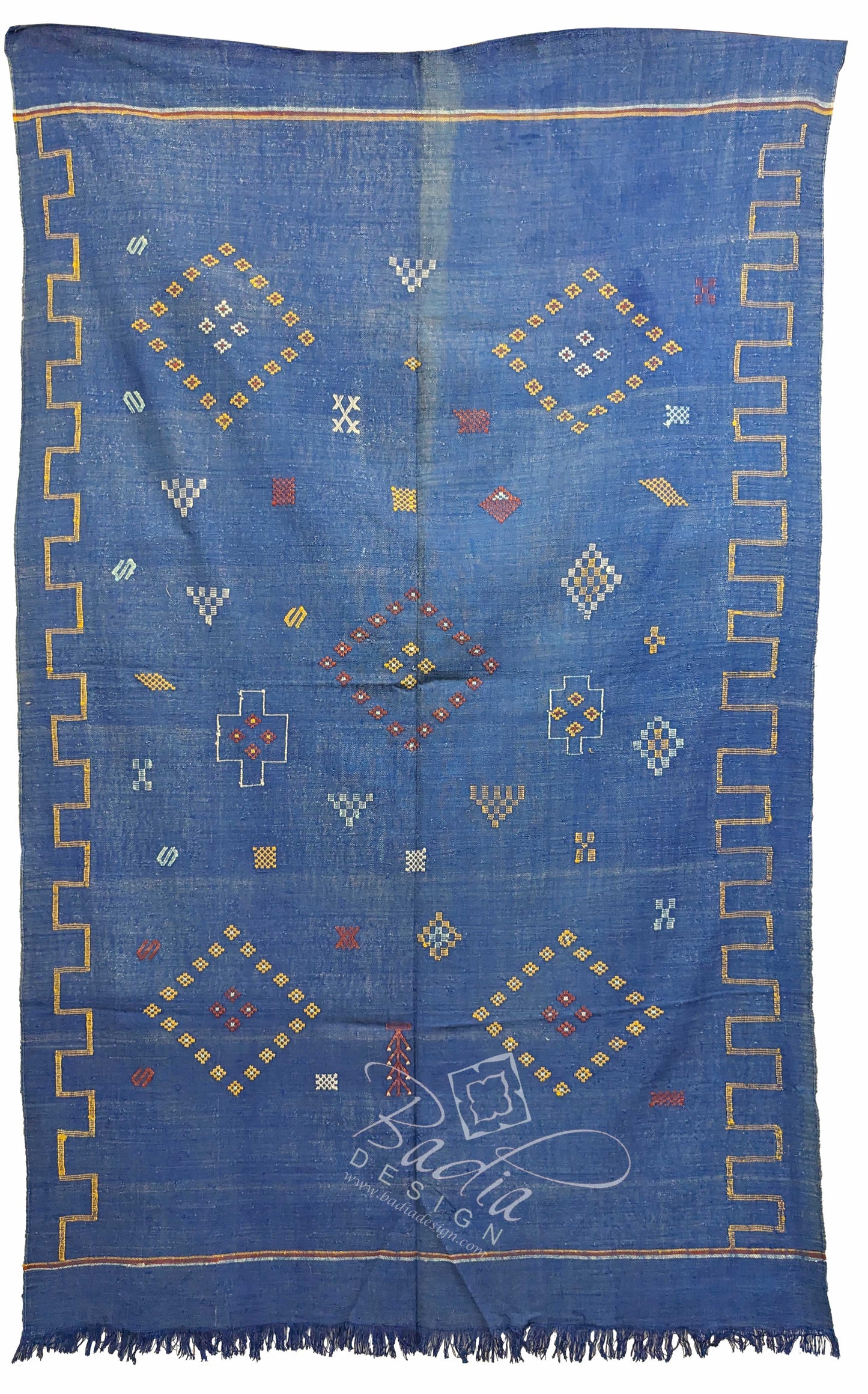 Faded Blue Cactus Silk Rug with Tribal Designs