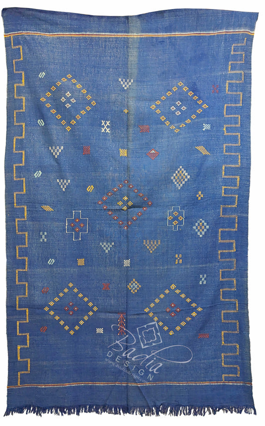 Faded Blue Cactus Silk Rug with Tribal Designs