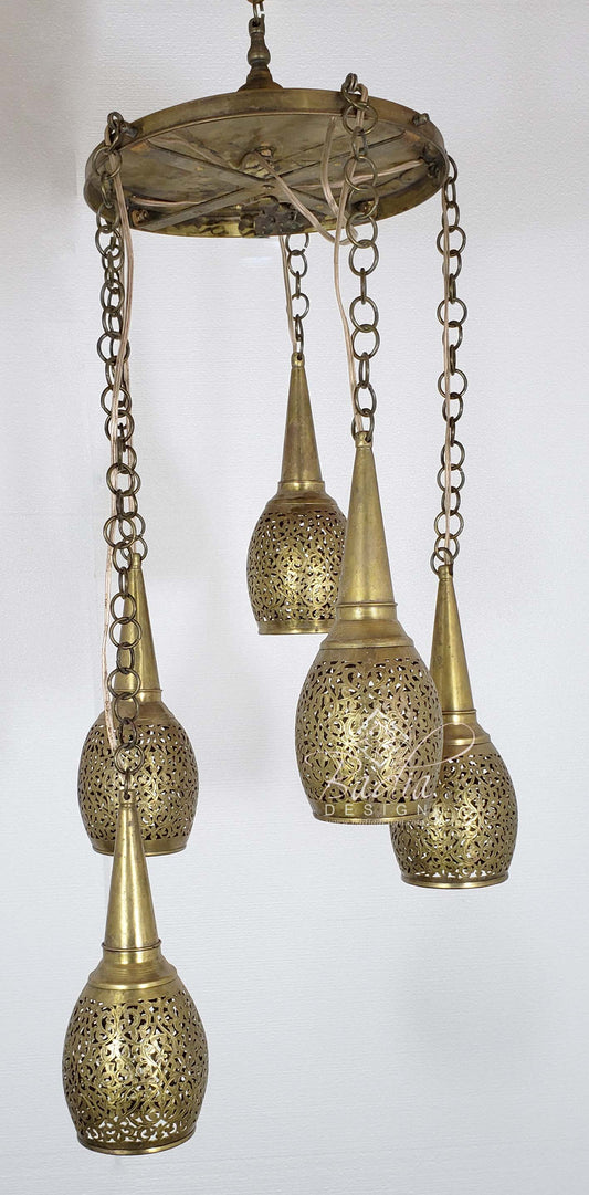 Five Tiered Brass Chandelier