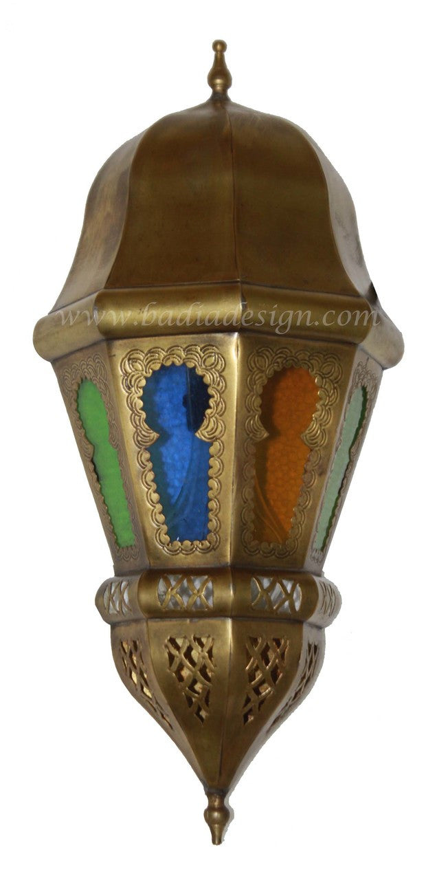Brass Wall Sconce with Multi Color Glass