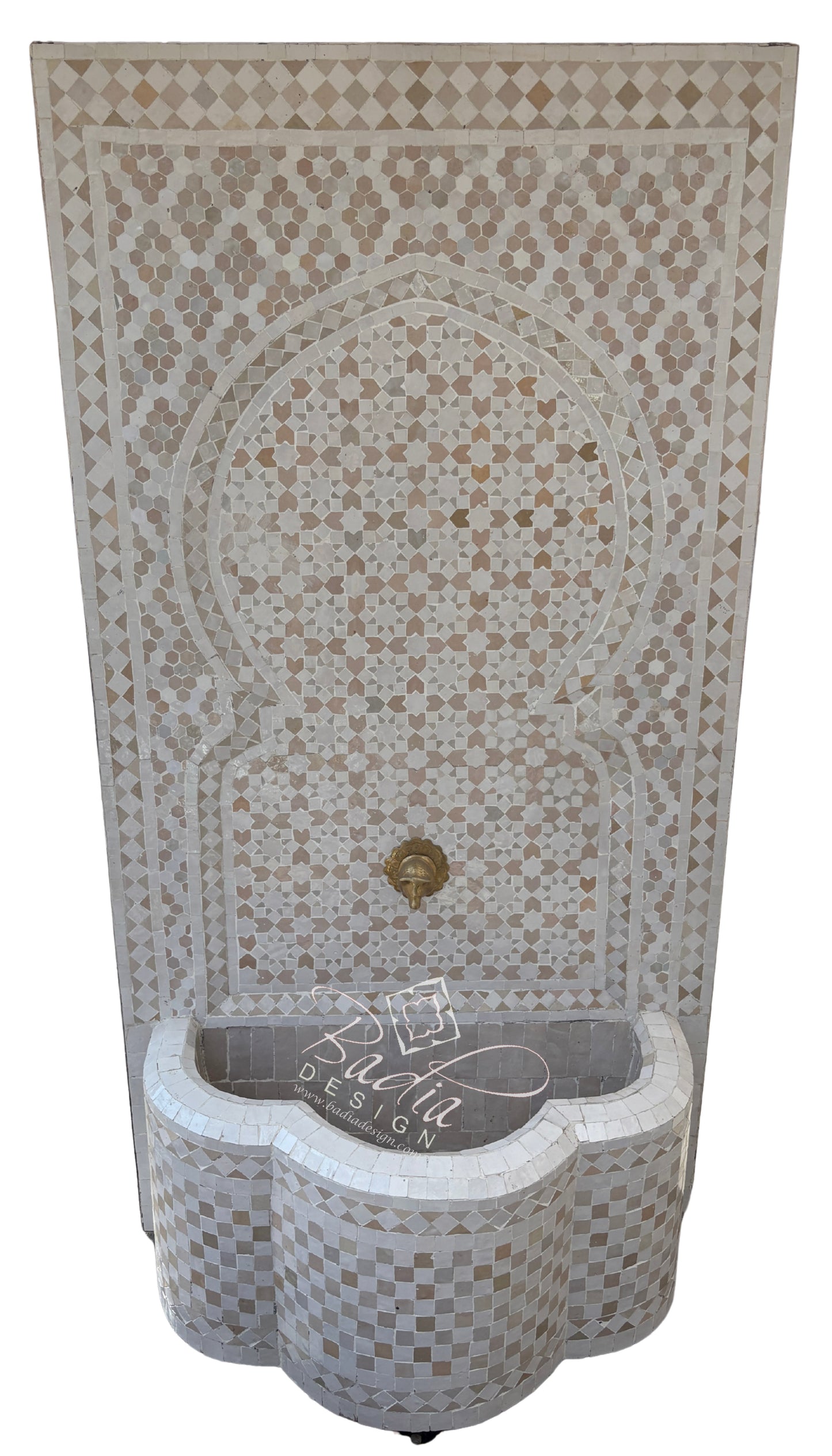 Beige and White Mosaic Tile Water Fountain