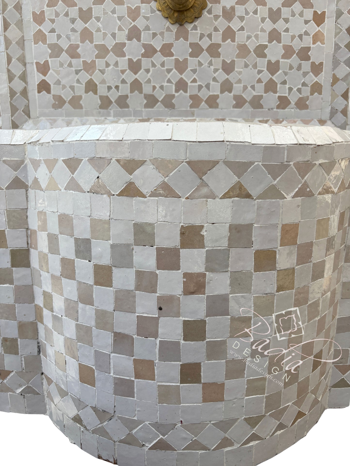 Beige and White Mosaic Tile Water Fountain