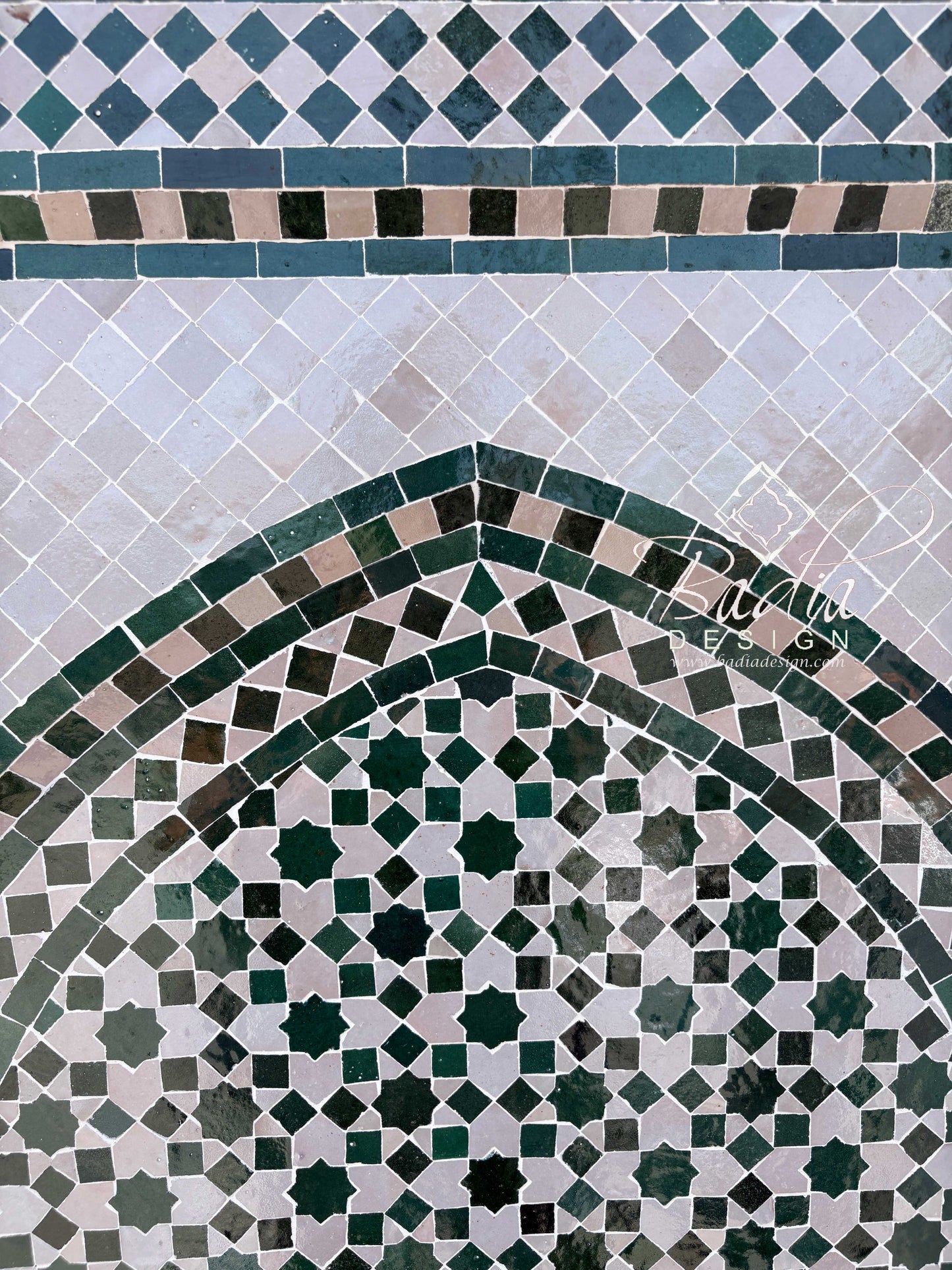 Green and White Mosaic Tile Water Fountain