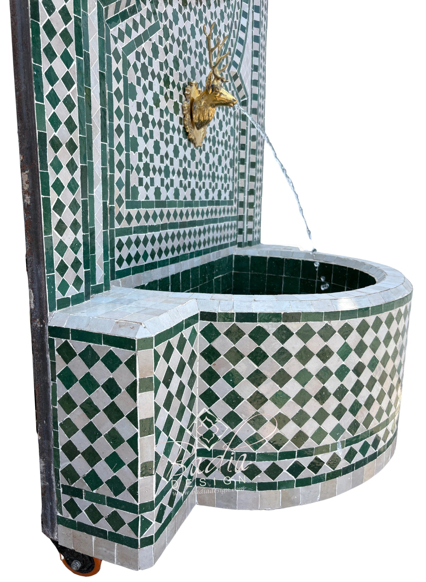 Green and White Mosaic Tile Water Fountain