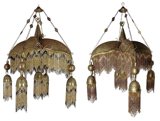 Four Prong Beaded Brass Chandelier
