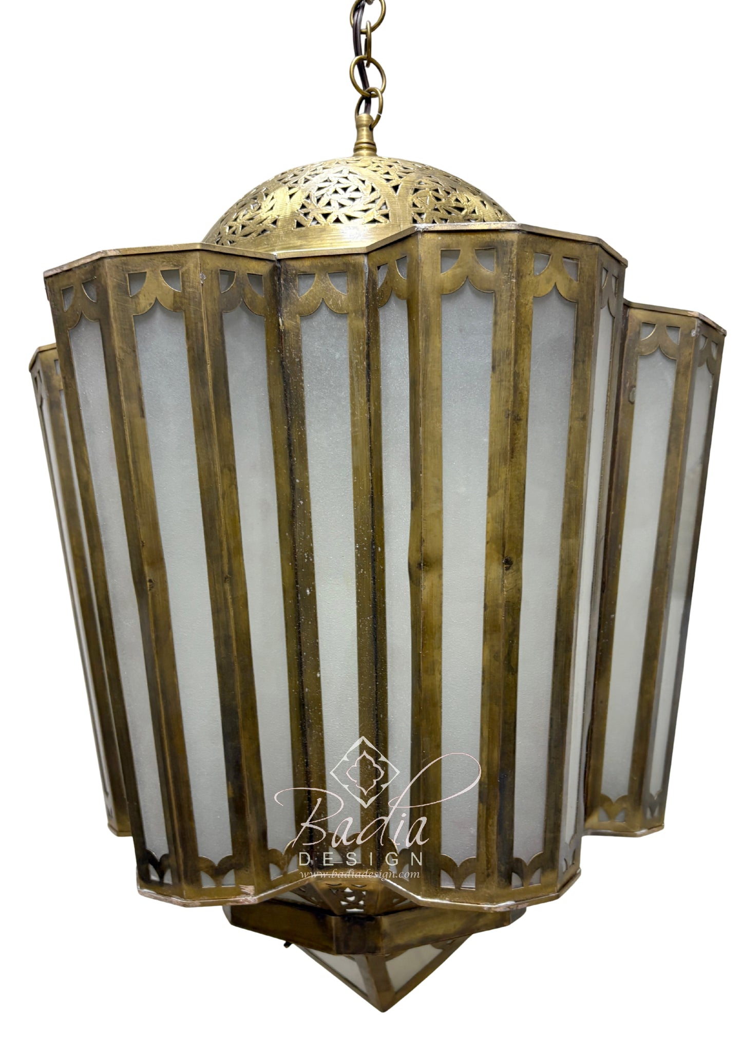 Moroccan Polygonal Brass and Glass Chandeliers