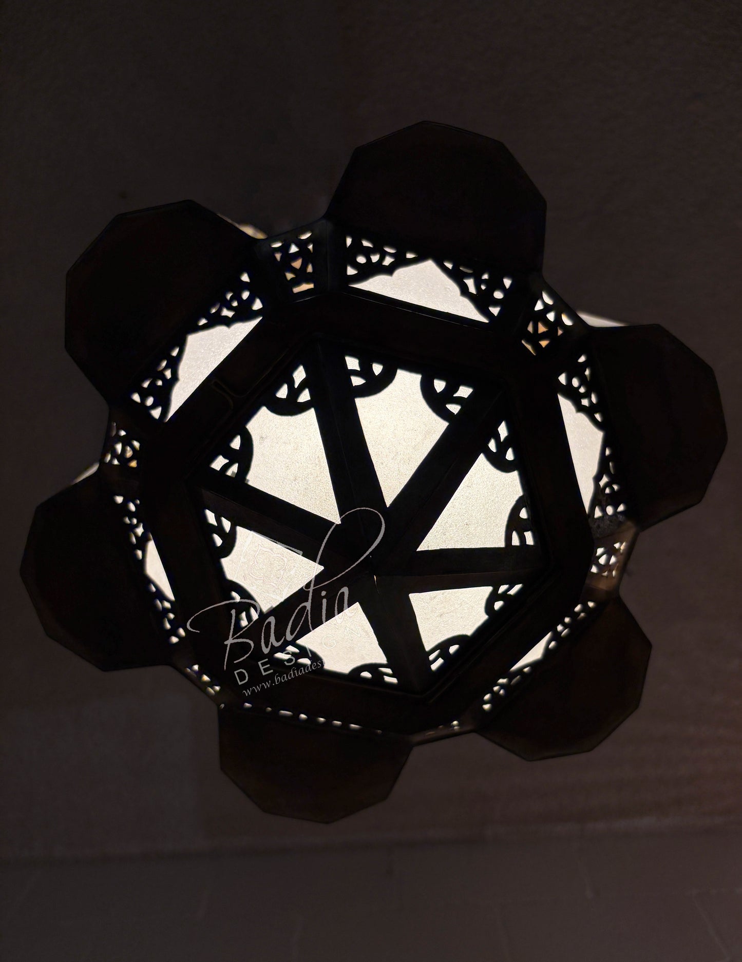 Moroccan Polygonal Brass and Glass Chandeliers