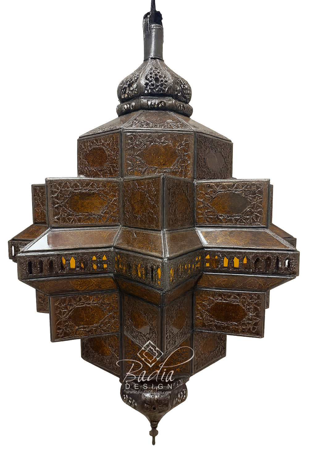 Large Amber Color Glass Lantern