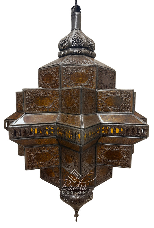 Large Amber Color Glass Lantern