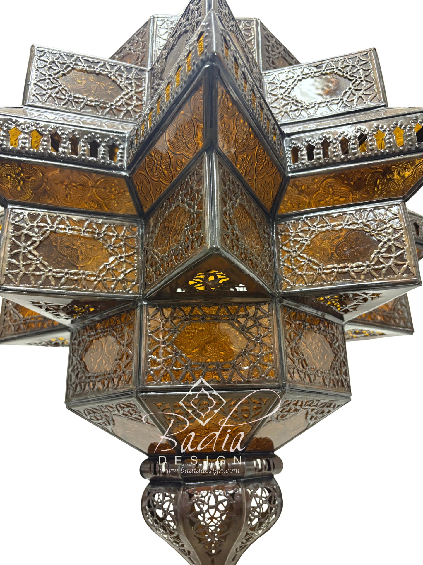 Large Amber Color Glass Lantern