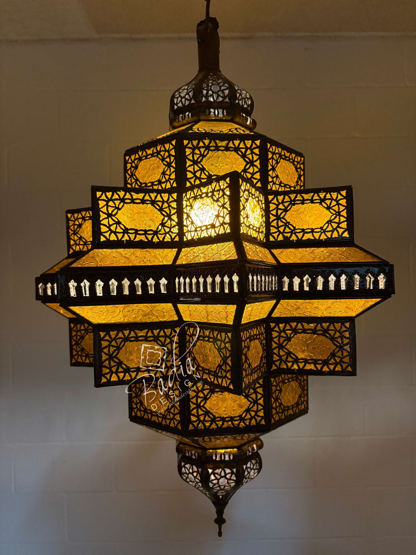 Large Amber Color Glass Lantern