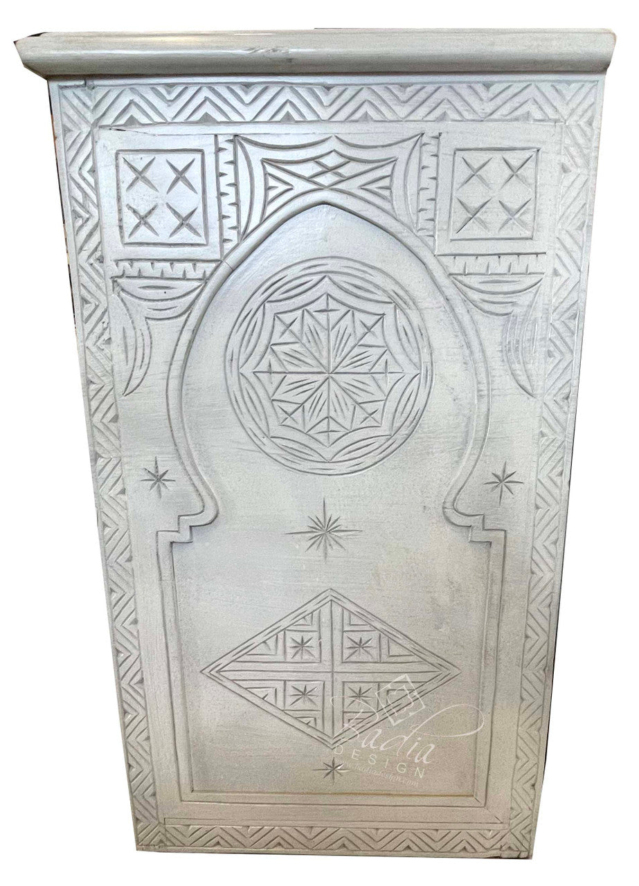 Grey Hand Painted Carved Wood Cabinet