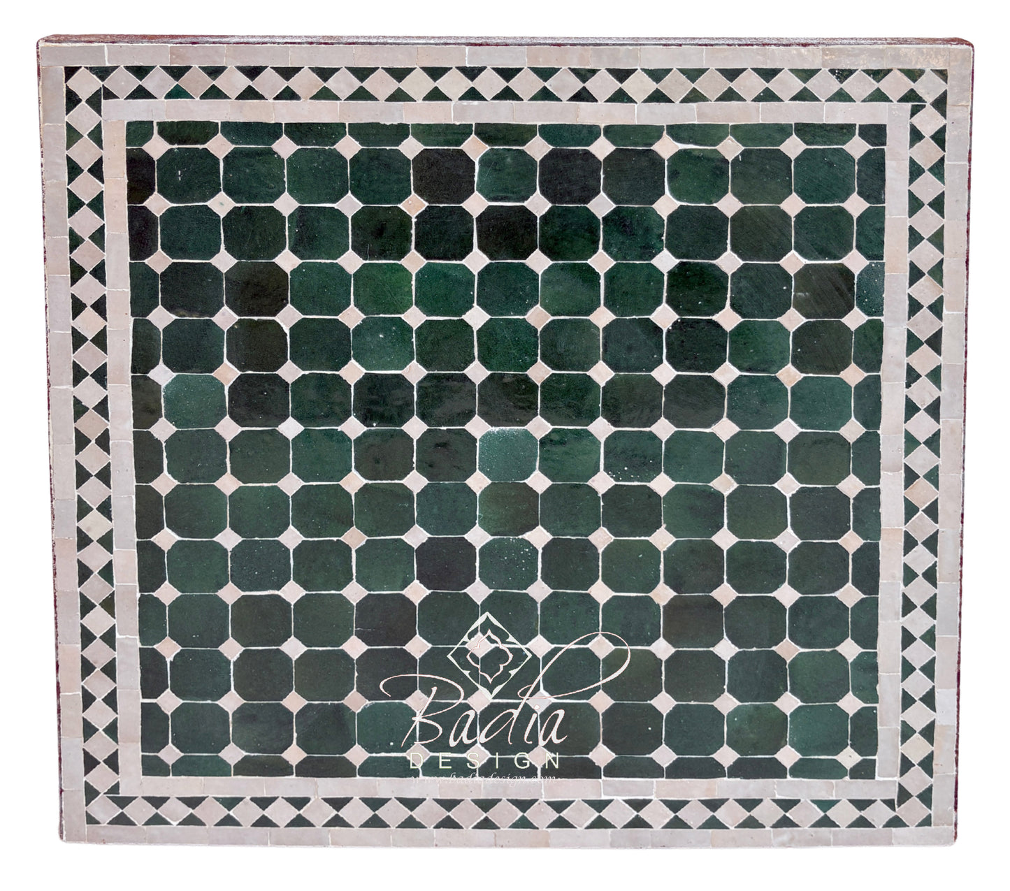 30 Inch Square Green and Off-White Tile Table Top