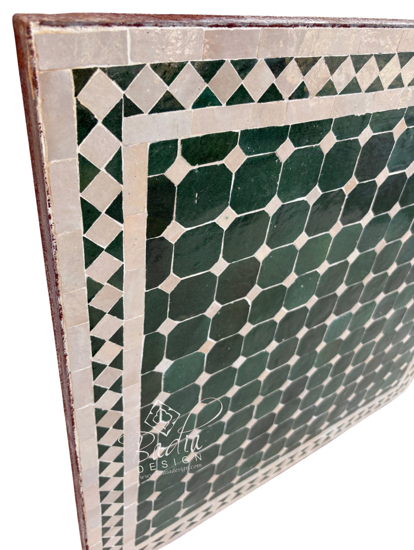 30 Inch Square Green and Off-White Tile Table Top