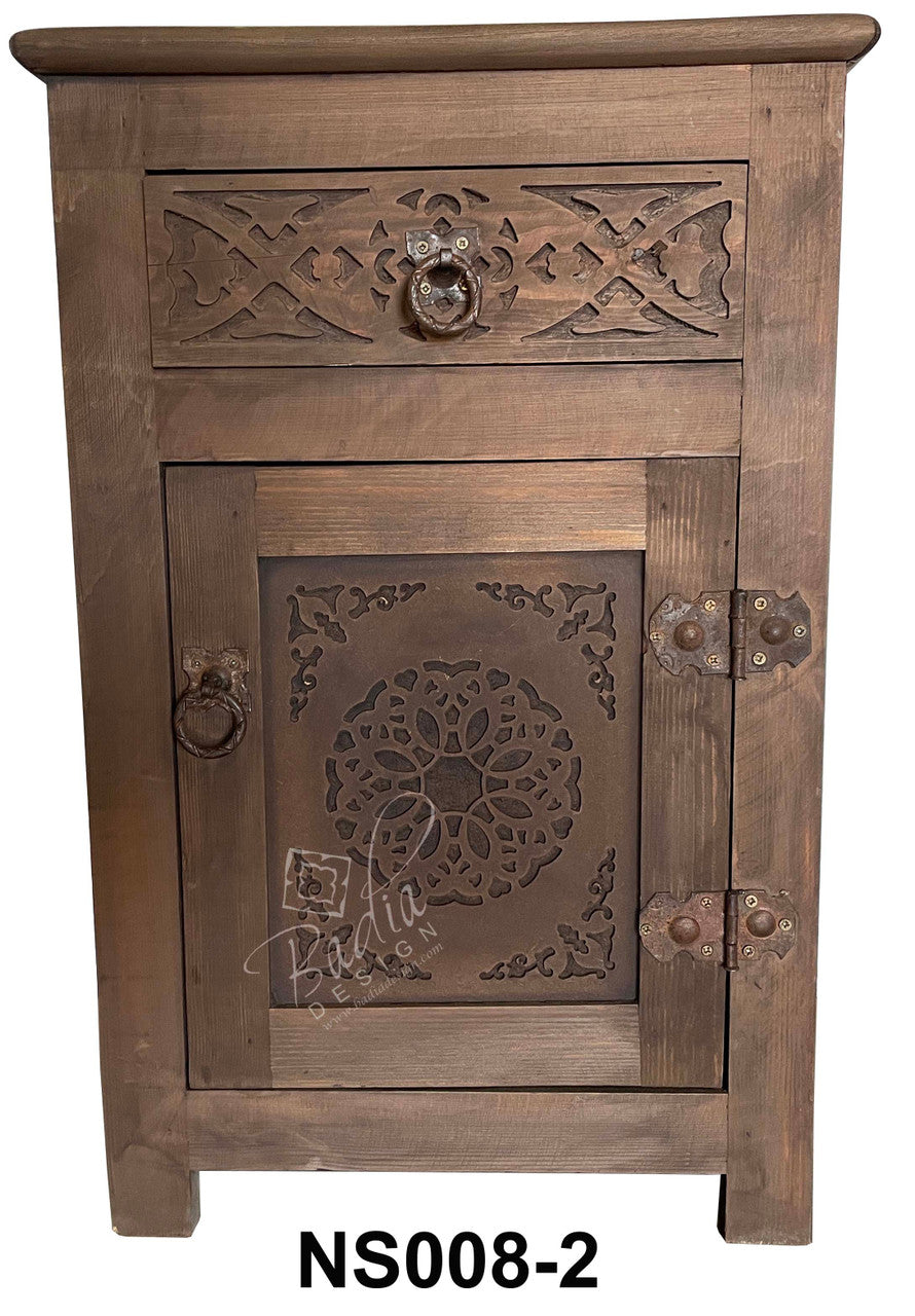 Stained Hand Carved Wooden Nightstand