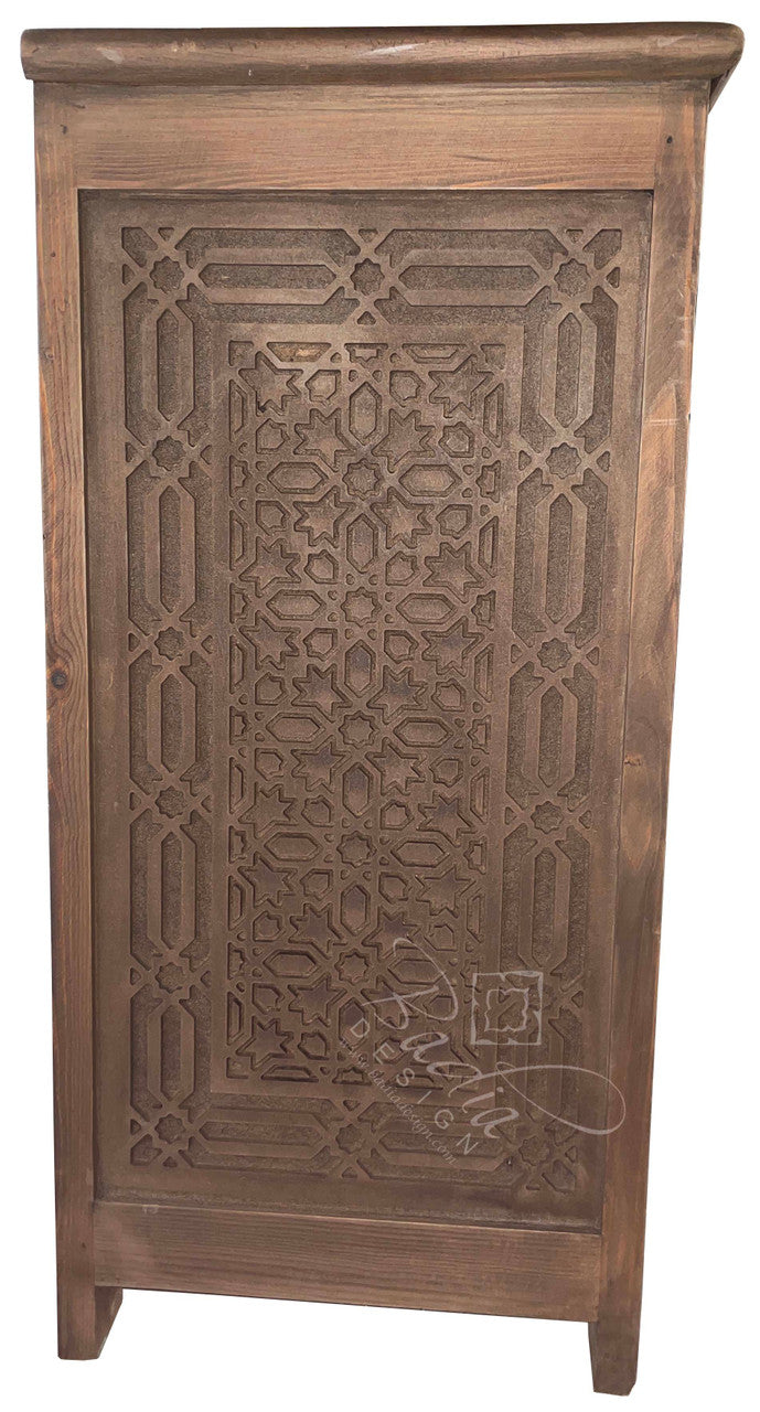 Stained Hand Carved Wooden Nightstand