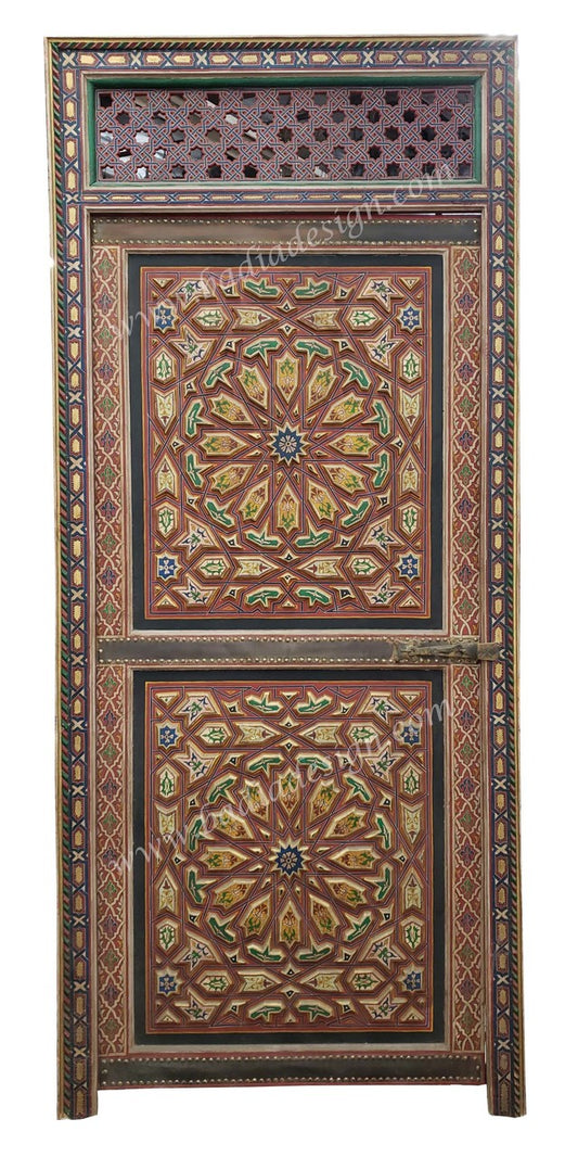 Moroccan Hand Painted and Carved Wooden Door - HPD020