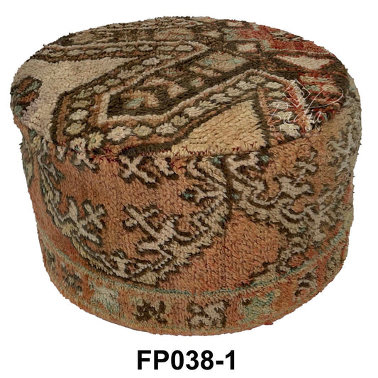 Handmade Wool Moroccan Round Kilim Ottoman